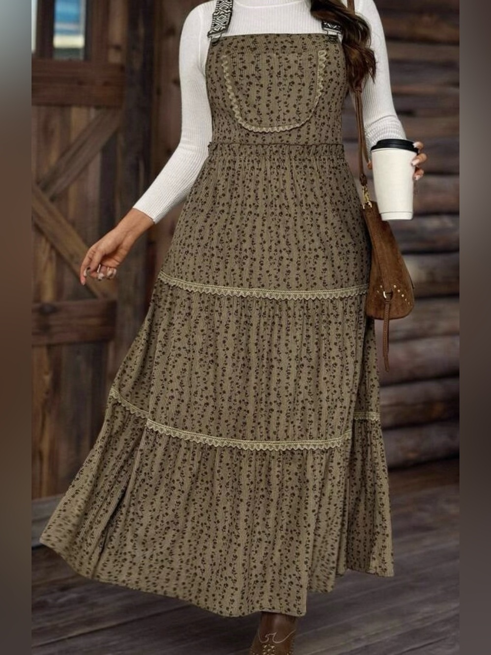 Women’s Boho Tiered Corduroy Maxi Jumper Dress